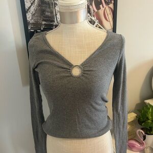 Hollister Gray Fitted Cut-Out Long Sleeve Tee